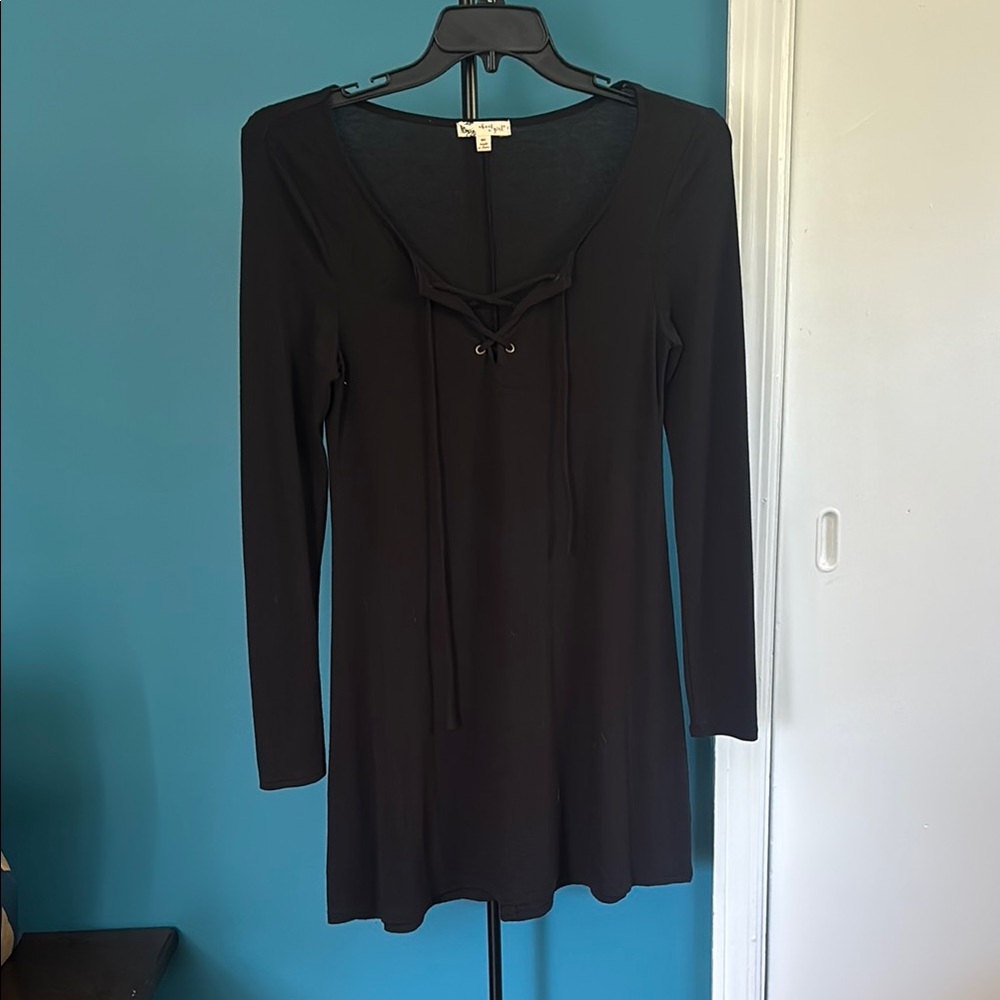 About A Girl Black Ruched Scoop Neck Babydoll Dress
